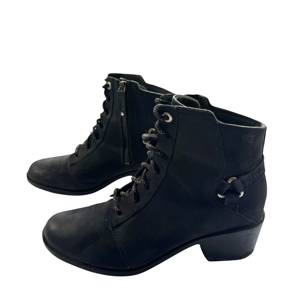 Teva Foxy Lace Waterproof Boot Womens 10 Black Leather Ankle Block Heel Gorpcore